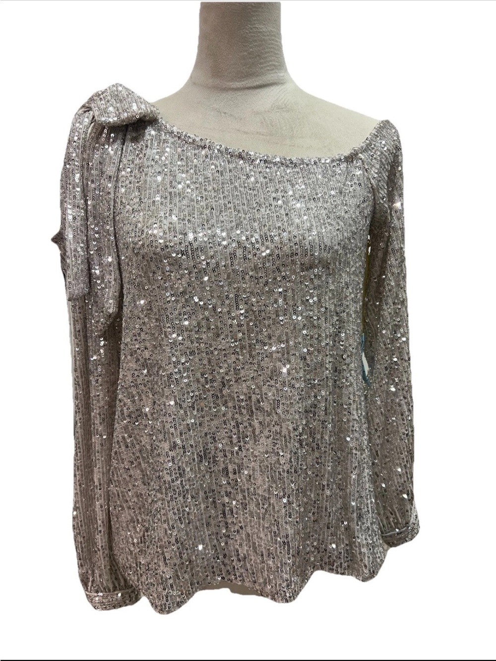 NWT Cece Off The Shoulder Silver Sequin Top M W/bow Embellishment Glam
